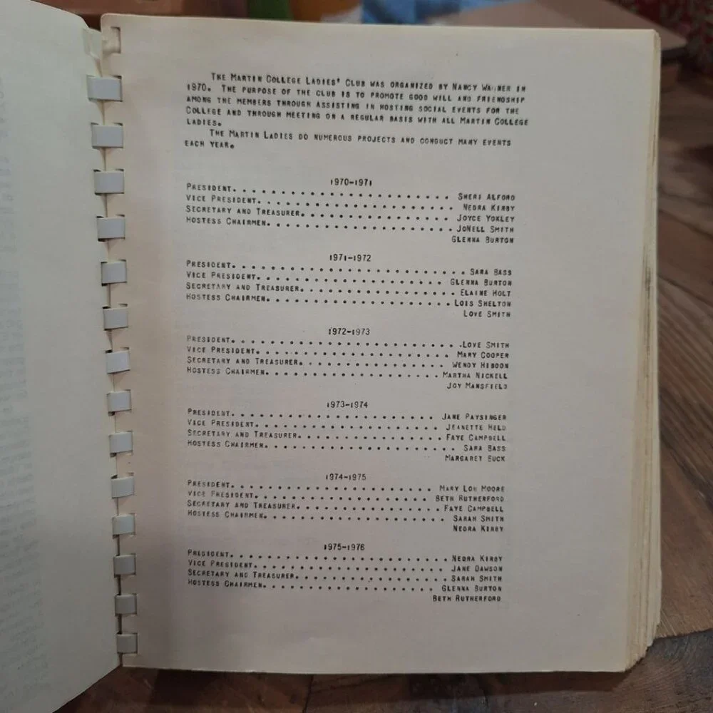 Martin's College Ladies Club Cook Book Second‎ Edition Luker Recipes 1970s 80s